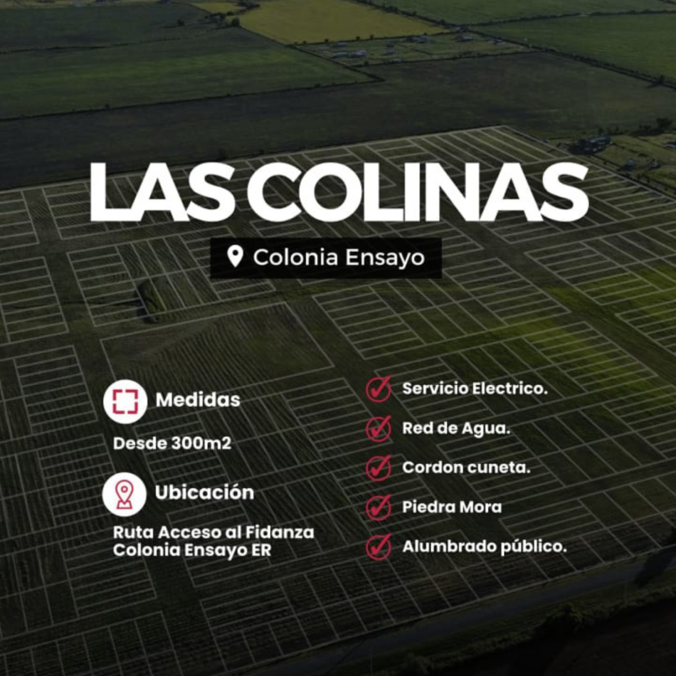 Lotes financiados desde U$S 181 por mes en Colonia Ensayo - Terrenos de 300 y 400 m²